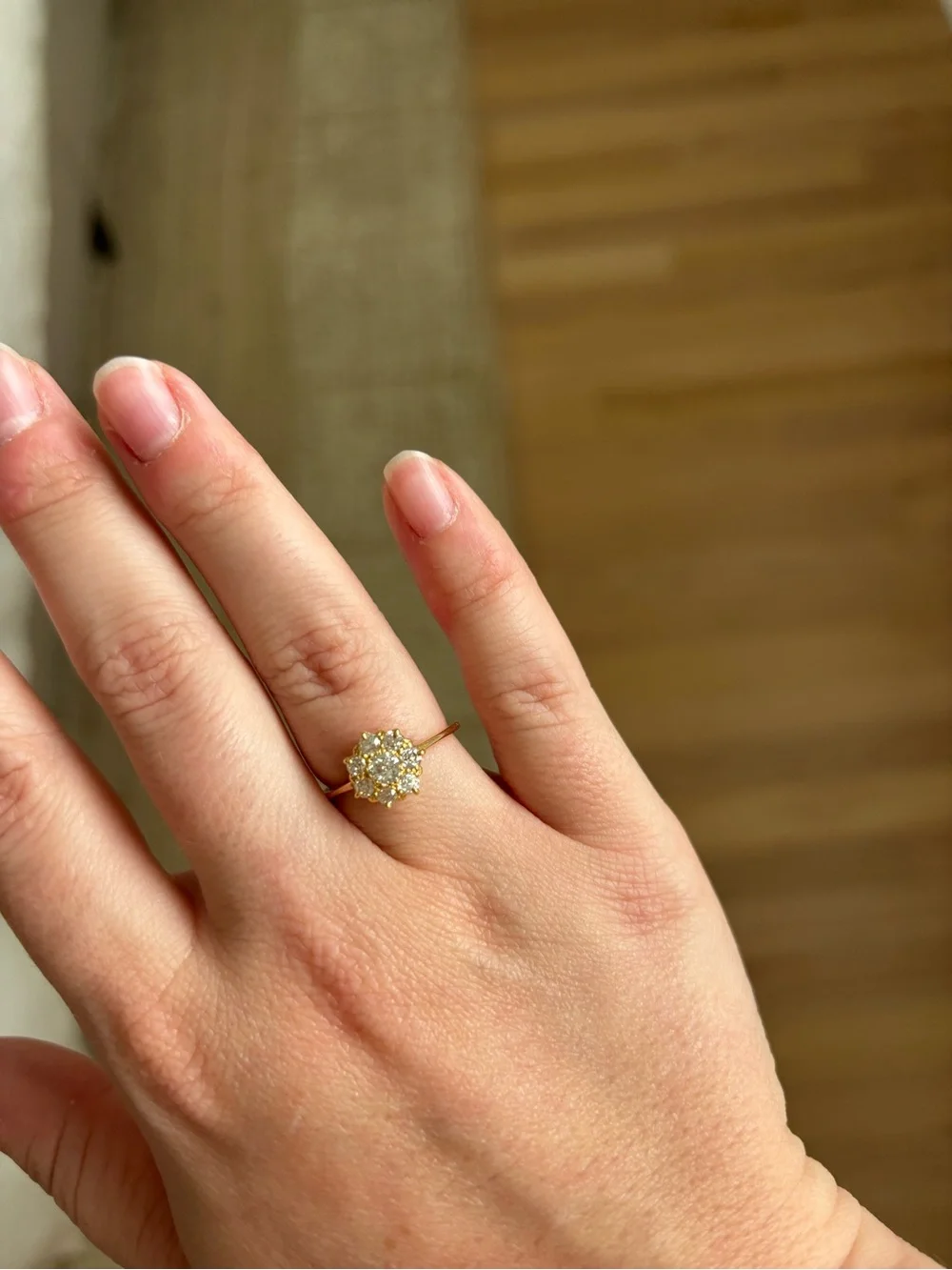 18ct Gold Antique Old Cut Diamond Cluster Ring, 18k 750